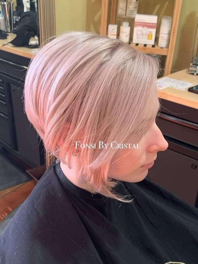 Pink pastel hair color transformation